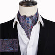 Wine Blue Floral Cravat Silk Ascot Scarf Tie Pocket Square Set - The Well Being The Well Being A10 Ludovick-TMB Wine Blue Floral Cravat Silk Ascot Scarf Tie Pocket Square Set