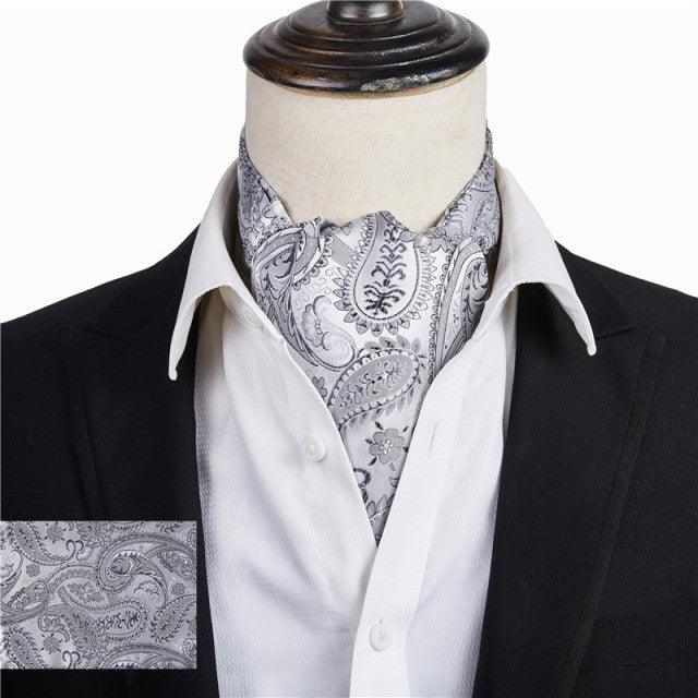 Wine Blue Floral Cravat Silk Ascot Scarf Tie Pocket Square Set - The Well Being The Well Being A11 Ludovick-TMB Wine Blue Floral Cravat Silk Ascot Scarf Tie Pocket Square Set