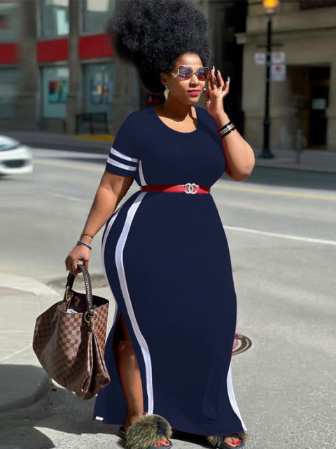 Dresses with Split Summer T-shirt Dress Oversized Street wear Knit Midi Dress - The Well Being The Well Being Navy Blue / XXL Ludovick-TMB Dresses with Split Summer T-shirt Dress Oversized Street wear Knit Midi Dress