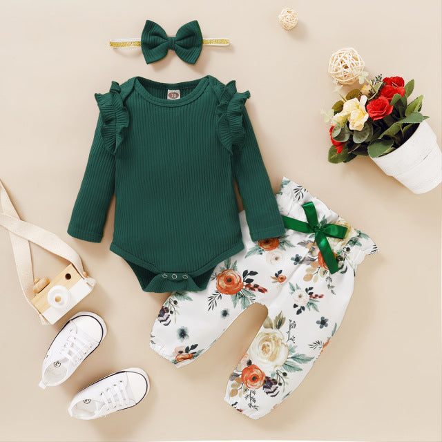 3Pcs Baby Girl Clothes Set Newborn's Clothing - The Well Being The Well Being green / 24M Ludovick-TMB 3Pcs Baby Girl Clothes Set Newborn's Clothing
