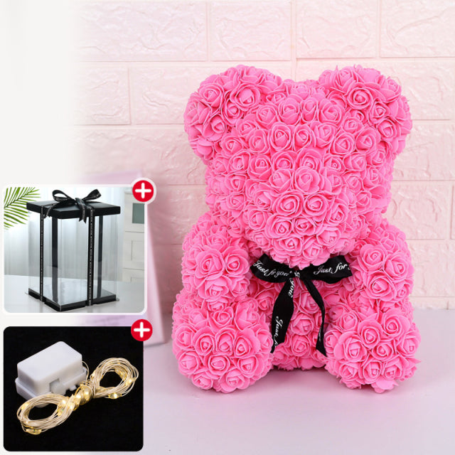 Wedding Decoration Rose Bear Artificial Flower With Box and Light Rose Teddy Bear. Women Girlfriend Birthday Gifts - The Well Being The Well Being Dark Pink / United Kingdom Ludovick-TMB Wedding Decoration Rose Bear Artificial Flower With Box and Light Rose Teddy Bear. Women Girlfriend Birthday Gifts