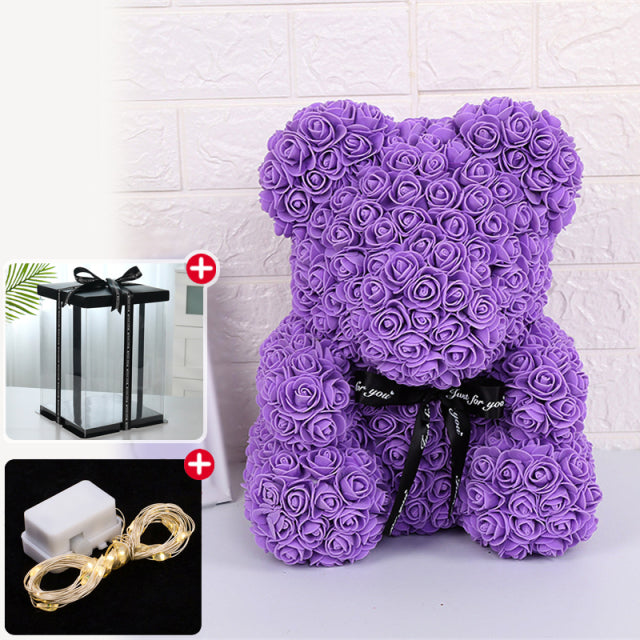 Wedding Decoration Rose Bear Artificial Flower With Box and Light Rose Teddy Bear. Women Girlfriend Birthday Gifts - The Well Being The Well Being Purple / Czech Republic Ludovick-TMB Wedding Decoration Rose Bear Artificial Flower With Box and Light Rose Teddy Bear. Women Girlfriend Birthday Gifts