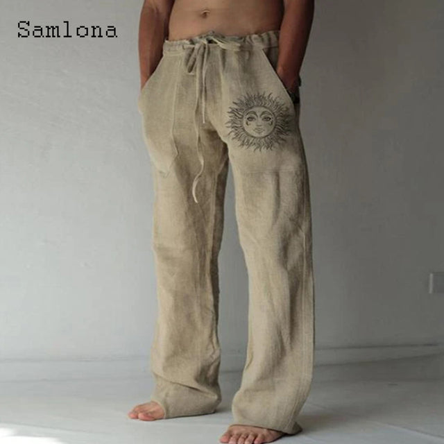 Linen Pants Drawstring Loose Trouser - The Well Being The Well Being XXXL / Khaki Ludovick-TMB Linen Pants Drawstring Loose Trouser