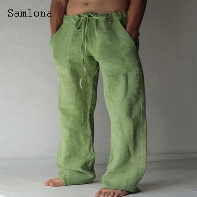 Linen Pants Drawstring Loose Trouser - The Well Being The Well Being M / pure Green Ludovick-TMB Linen Pants Drawstring Loose Trouser