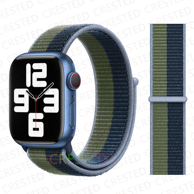 Nylon Loop Strap Band For Apple Watch - The Well Being The Well Being UK / Blue-Moss Green / 42mm-44mm-45mm Ludovick-TMB Nylon Loop Strap Band For Apple Watch